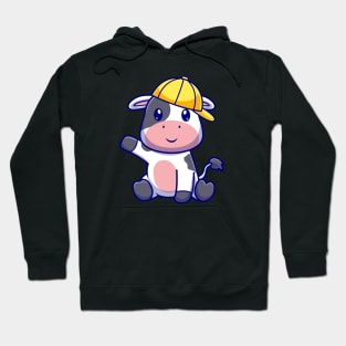 Cute Cow Sitting With Hat Cartoon Hoodie